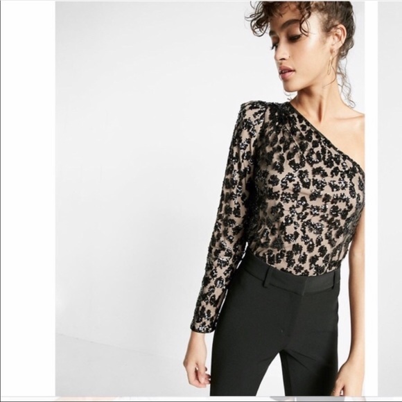 black sequin one shoulder top